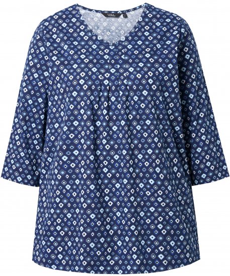 Ulla Popken Graphic Print Pleated 3/4 Sleeve Tee Blue - T-shirty - 