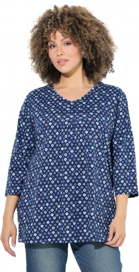 Ulla Popken Graphic Print Pleated 3/4 Sleeve Tee Blue - T-shirty - 