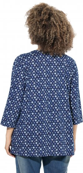 Ulla Popken Graphic Print Pleated 3/4 Sleeve Tee Blue - T-shirty - 