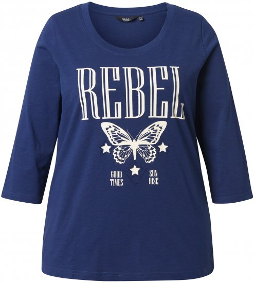 Ulla Popken Rebel 3/4 Sleeve Graphic Tee Ink Blue - T-shirty - 
