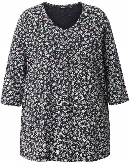 Ulla Popken Snowflake Print 3/4 Sleeve Tee Black - T-shirty - 