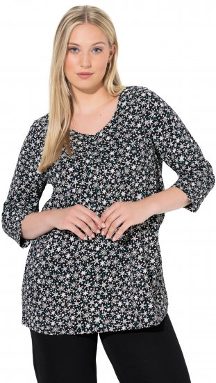 Ulla Popken Snowflake Print 3/4 Sleeve Tee Black - T-shirty - 