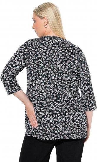 Ulla Popken Snowflake Print 3/4 Sleeve Tee Black - T-shirty - 