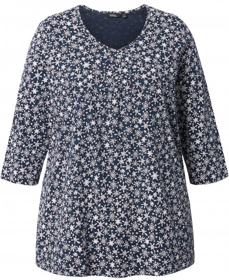 Ulla Popken Snowflake Print 3/4 Sleeve Tee Navy - T-shirty - 