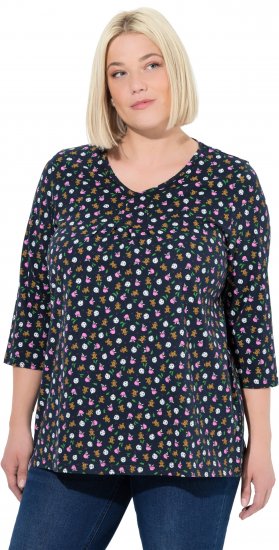 Ulla Popken Gingerbread Print 3/4 Sleeve Tee Navy - T-shirty - 