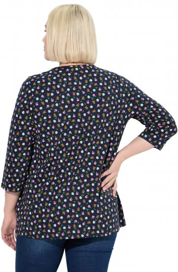 Ulla Popken Gingerbread Print 3/4 Sleeve Tee Navy - T-shirty - 