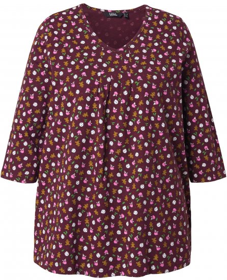 Ulla Popken Gingerbread Print 3/4 Sleeve Tee Plum - T-shirty - 