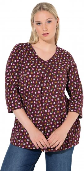 Ulla Popken Gingerbread Print 3/4 Sleeve Tee Plum - T-shirty - 