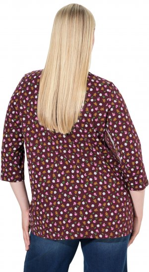 Ulla Popken Gingerbread Print 3/4 Sleeve Tee Plum - T-shirty - 