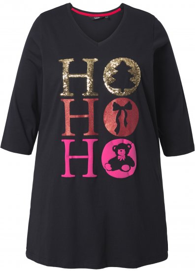 Ulla Popken Ho Ho Ho 3/4 Sleeve Graphic Tunic Tee Black - T-shirty - 