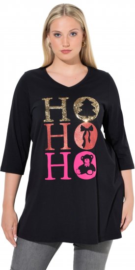 Ulla Popken Ho Ho Ho 3/4 Sleeve Graphic Tunic Tee Black - T-shirty - 
