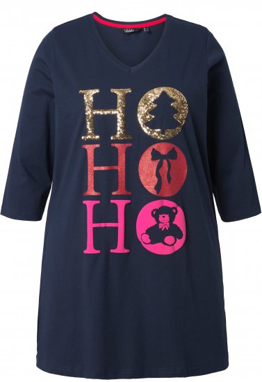 Ulla Popken Ho Ho Ho 3/4 Sleeve Graphic Tunic Tee Navy - T-shirty - 