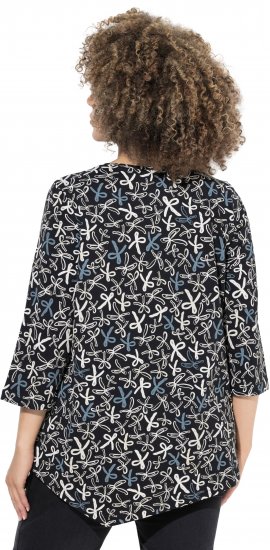 Ulla Popken Ribbon Print 3/4 Sleeve Asymmetric Tee Black - Koszulki z nadrukiem dla kobiet - 