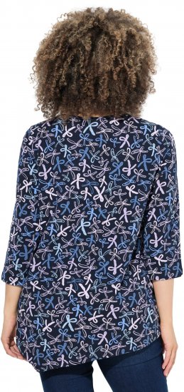 Ulla Popken Ribbon Print 3/4 Sleeve Asymmetric Tee Navy - Koszulki z nadrukiem dla kobiet - 