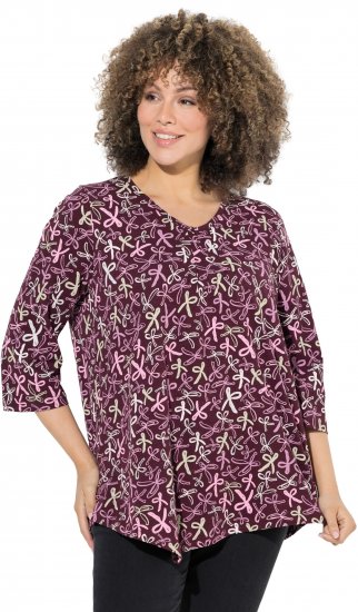 Ulla Popken Ribbon Print 3/4 Sleeve Asymmetric Tee Plum - Koszulki z nadrukiem dla kobiet - 