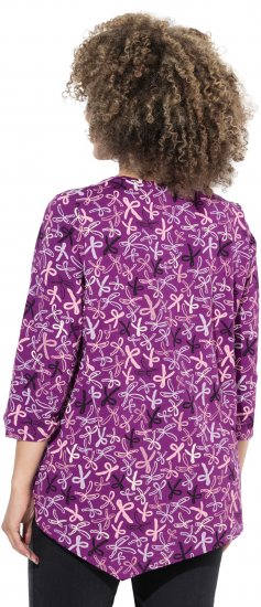Ulla Popken Ribbon Print 3/4 Sleeve Asymmetric Tee Light Plum - Koszulki z nadrukiem dla kobiet - 