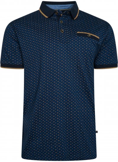 Kam Jeans 5529 AOP Mini Geo Print Polo Indigo - Koszulki polo - Koszulki Polo 2XL-8XL