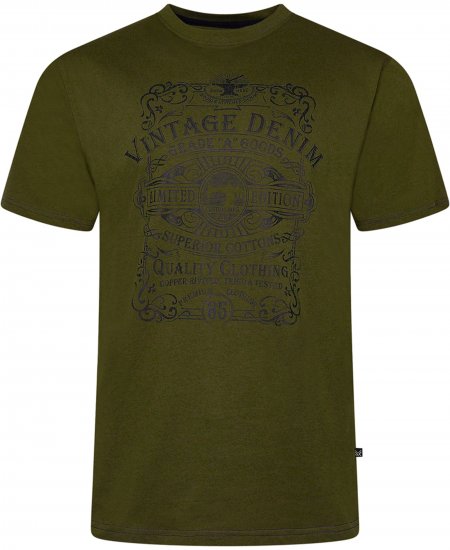 Kam Jeans 5786 Vintage Denim Print Tee Olive - Koszulki - T-shirty meskie Duże Rozmiary - 2XL-14XL