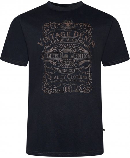 Kam Jeans 5786 Vintage Denim Print Tee Black - Koszulki - T-shirty meskie Duże Rozmiary - 2XL-14XL