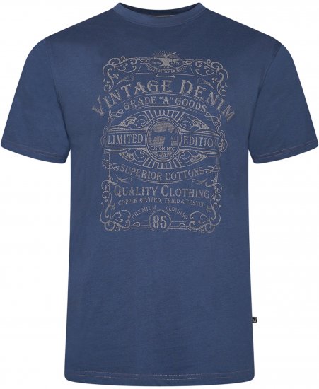 Kam Jeans 5786 Vintage Denim Print Tee Indigo - Koszulki - T-shirty meskie Duże Rozmiary - 2XL-14XL