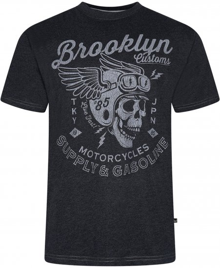 Kam Jeans 5788 Brooklyn Motorcycle Skull Print Tee Black - Koszulki - T-shirty meskie Duże Rozmiary - 2XL-14XL