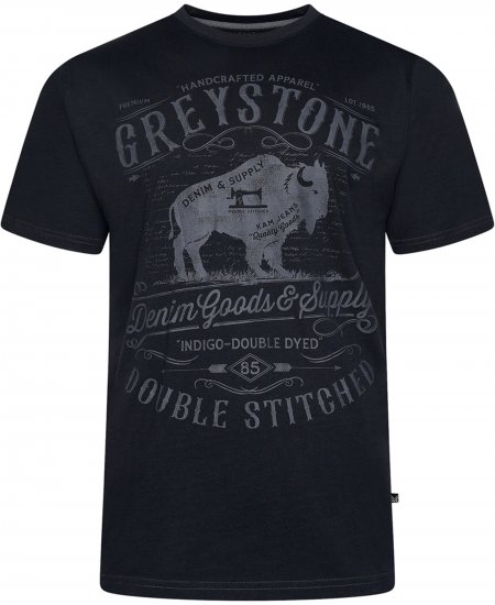 Kam Jeans 5790 Greystone Print Tee Black - Koszulki - T-shirty meskie Duże Rozmiary - 2XL-14XL