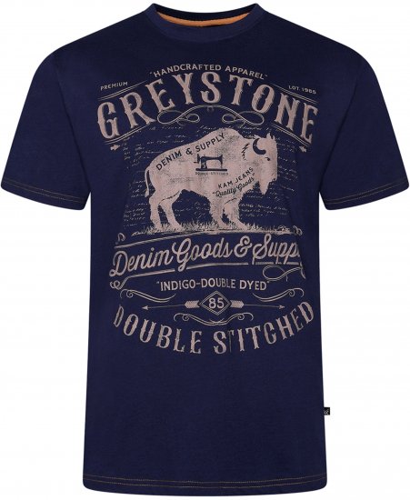 Kam Jeans 5790 Greystone Print Tee Navy - Koszulki - T-shirty meskie Duże Rozmiary - 2XL-14XL