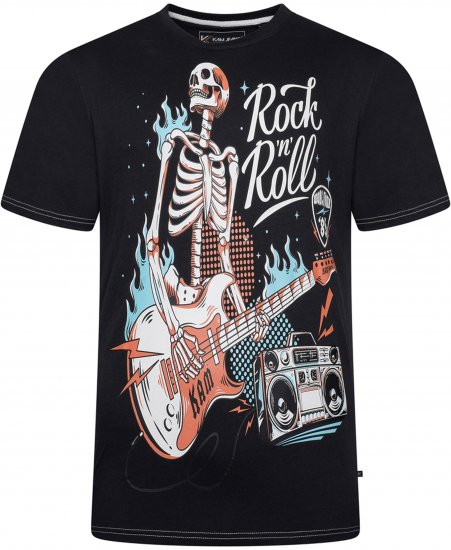 Kam Jeans 5791 Rock N Roll Skull Print Tee Black - Koszulki - T-shirty meskie Duże Rozmiary - 2XL-14XL