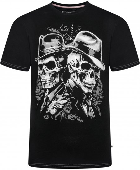 Kam Jeans 5796 Twin Gentleman Skull Print Tee Black - Koszulki - T-shirty meskie Duże Rozmiary - 2XL-14XL