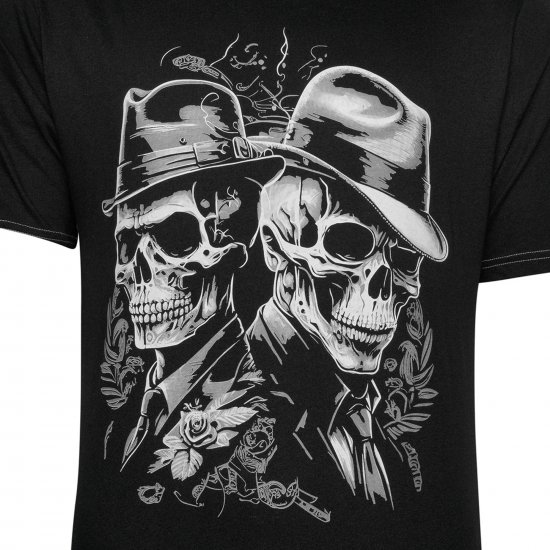 Kam Jeans 5796 Twin Gentleman Skull Print Tee Black - Koszulki - T-shirty meskie Duże Rozmiary - 2XL-14XL