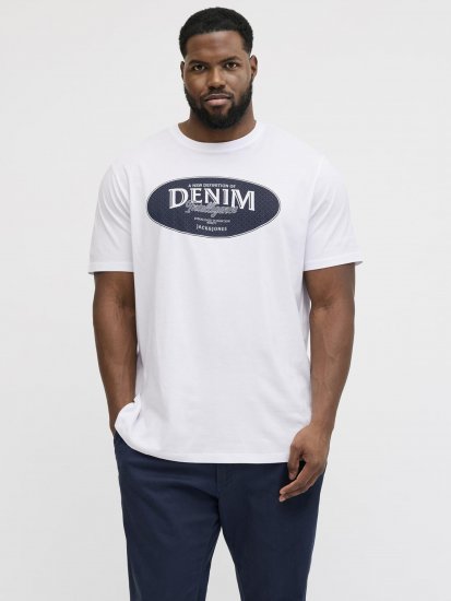 Jack & Jones Dover Denim O-Neck T-Shirt White - Koszulki - T-shirty meskie Duże Rozmiary - 2XL-14XL