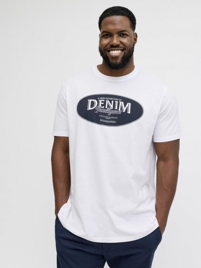 Jack & Jones Dover Denim O-Neck T-Shirt White - Koszulki - T-shirty meskie Duże Rozmiary - 2XL-14XL