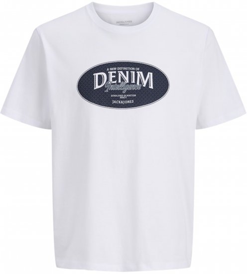 Jack & Jones Dover Denim O-Neck T-Shirt White - Koszulki - T-shirty meskie Duże Rozmiary - 2XL-14XL