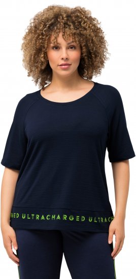 Ulla Popken Classic Fit Half-Sleeve Crew Neck T-shirt With Hem Inscription Navy Blue - Koszulki z nadrukiem dla kobiet - 