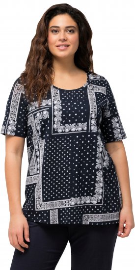 Ulla Popken Paisley A-Line Short Sleeve Tee Navy Blue - Koszulki z nadrukiem dla kobiet - 