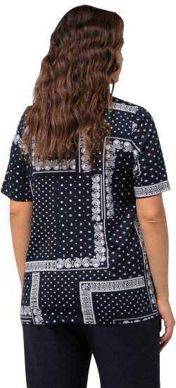 Ulla Popken Paisley A-Line Short Sleeve Tee Navy Blue - Koszulki z nadrukiem dla kobiet - 