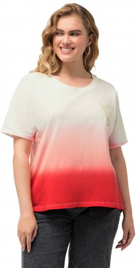 Ulla Popken Dip Dyed Short Sleeve Logo Tee Off-White - Koszulki z nadrukiem dla kobiet - 