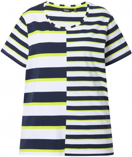 Ulla Popken Mix Stripe Short Sleeve Tee Lime - Koszulki z nadrukiem dla kobiet - 