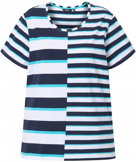 Ulla Popken Mix Stripe Short Sleeve Tee Deep Aqua - Koszulki z nadrukiem dla kobiet - 