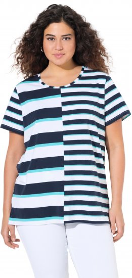 Ulla Popken Mix Stripe Short Sleeve Tee Deep Aqua - Koszulki z nadrukiem dla kobiet - 