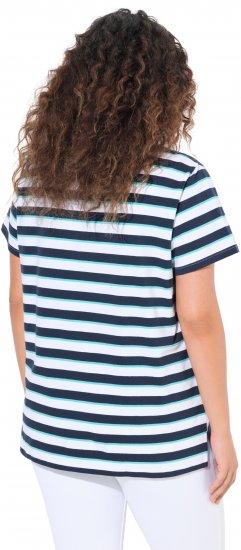 Ulla Popken Mix Stripe Short Sleeve Tee Deep Aqua - Koszulki z nadrukiem dla kobiet - 