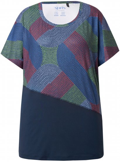 Ulla Popken Quick Drying Geometric Print Short Sleeve Tee Navy Blue - Koszulki z nadrukiem dla kobiet - 
