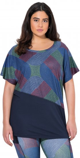 Ulla Popken Quick Drying Geometric Print Short Sleeve Tee Navy Blue - Koszulki z nadrukiem dla kobiet - 