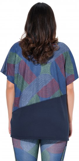 Ulla Popken Quick Drying Geometric Print Short Sleeve Tee Navy Blue - Koszulki z nadrukiem dla kobiet - 