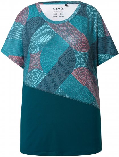 Ulla Popken Quick Drying Geometric Print Short Sleeve Tee Dark Petrol - Koszulki z nadrukiem dla kobiet - 