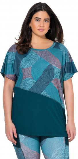 Ulla Popken Quick Drying Geometric Print Short Sleeve Tee Dark Petrol - Koszulki z nadrukiem dla kobiet - 