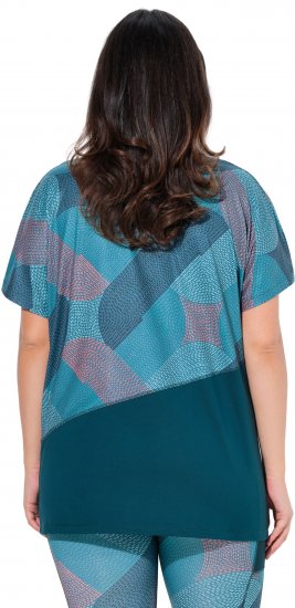 Ulla Popken Quick Drying Geometric Print Short Sleeve Tee Dark Petrol - Koszulki z nadrukiem dla kobiet - 