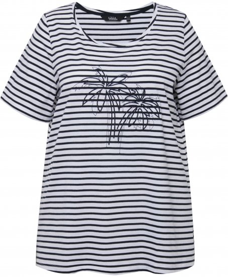 Ulla Popken Palm Tree Embroidered Tee Navy Blue - Koszulki z nadrukiem dla kobiet - 