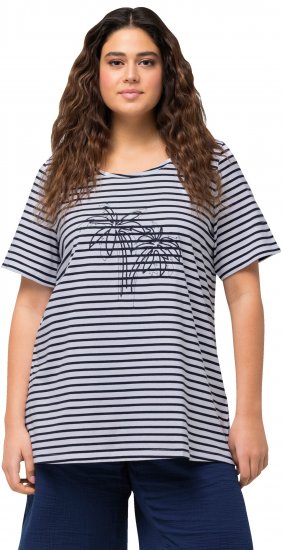 Ulla Popken Palm Tree Embroidered Tee Navy Blue - Koszulki z nadrukiem dla kobiet - 
