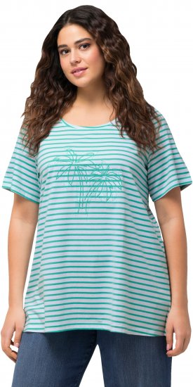 Ulla Popken Palm Tree Embroidered Tee Turquoise Green - Koszulki z nadrukiem dla kobiet - 
